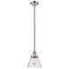 Franklin Restoration Large Cone LED 8 inch Polished Nickel Mini Pendant Ceiling Light in Seedy Glass, Franklin Restoration