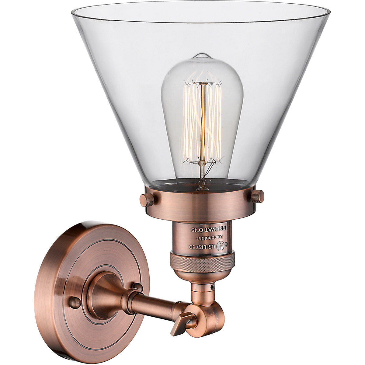 Franklin Restoration Large Cone 1 Light 8 inch Antique Copper Semi-Flush Mount Ceiling Light in Clear Glass, Franklin Restoration