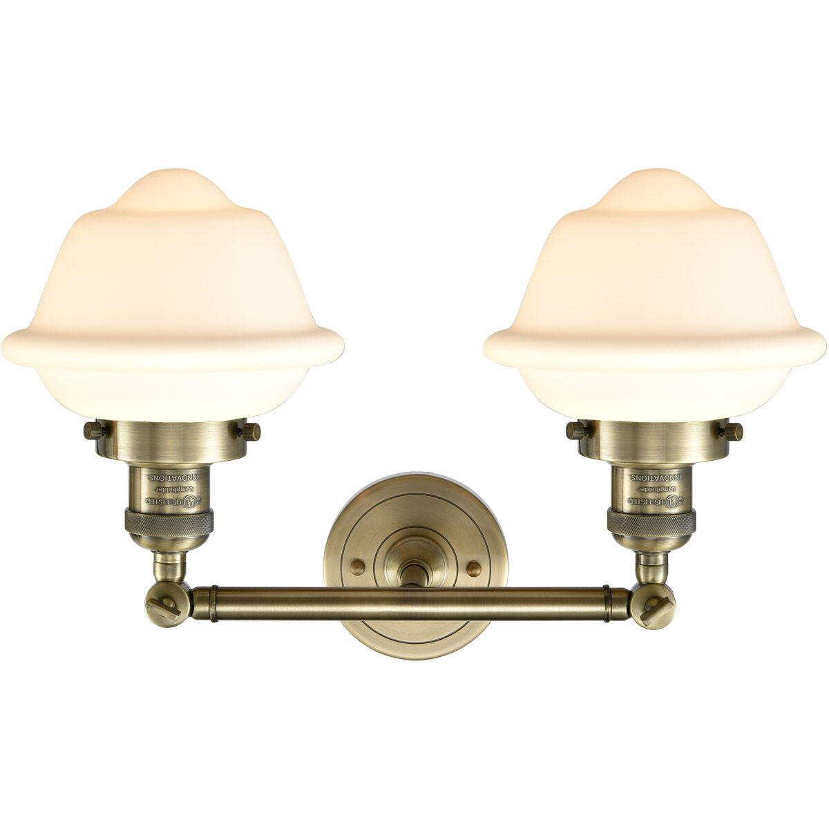 Franklin Restoration Small Oxford LED 17 inch Antique Brass Bath Vanity Light Wall Light in Matte White Glass, Franklin Restoration