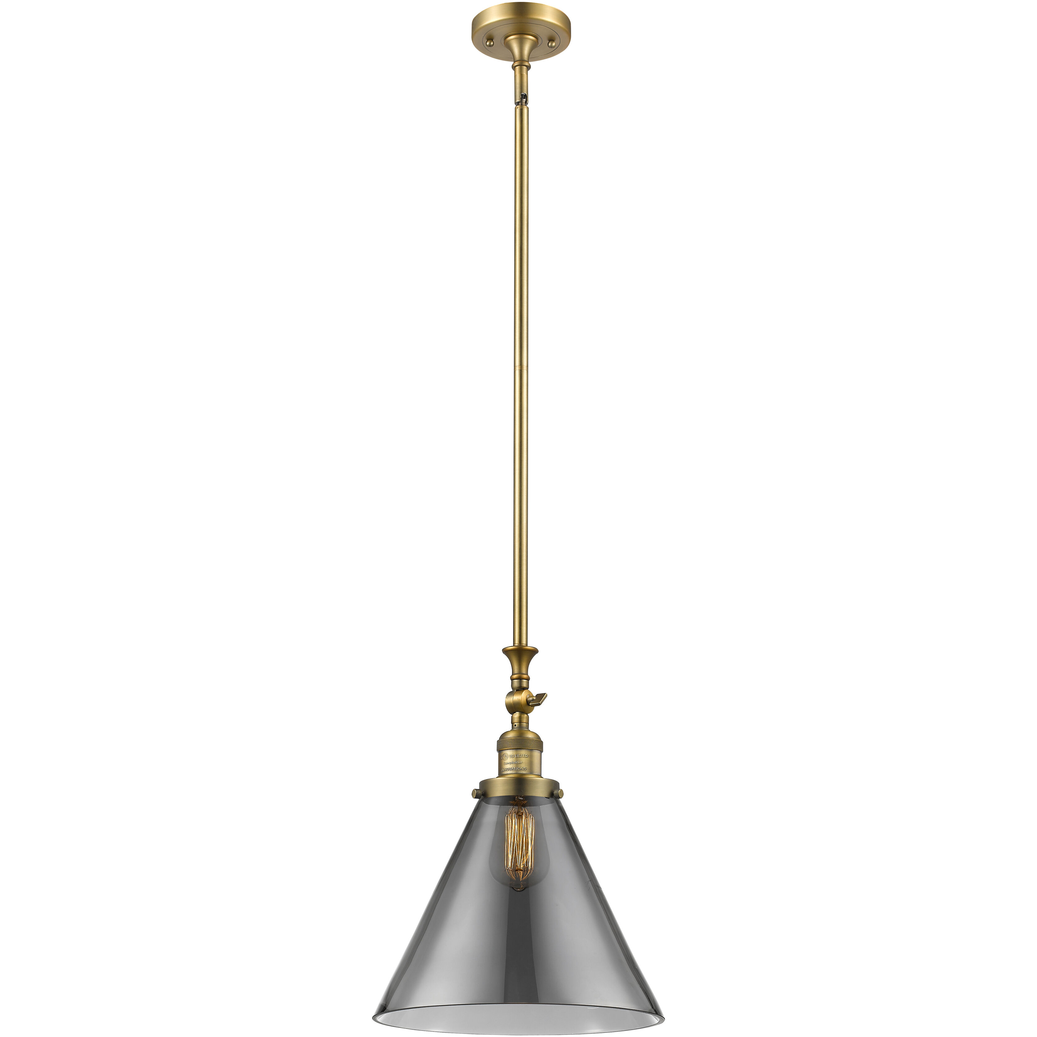 Franklin Restoration Cone LED 12 inch Brushed Brass Mini Pendant Ceiling Light in Plated Smoke, Franklin Restoration
