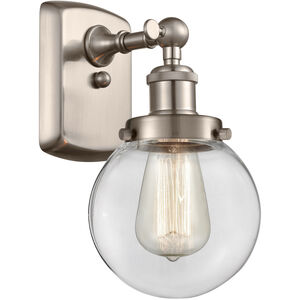 Ballston Beacon LED 6 inch Brushed Satin Nickel Sconce Wall Light in Clear Glass, Ballston