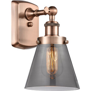 Ballston Small Cone LED 6 inch Antique Copper Sconce Wall Light in Plated Smoke Glass