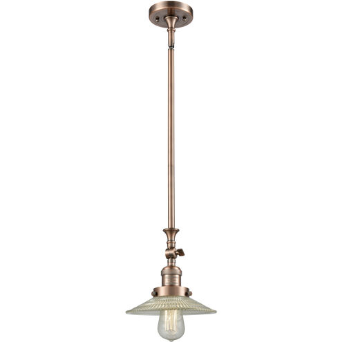 Franklin Restoration Halophane LED 8.5 inch Antique Copper Mini Pendant Ceiling Light in Clear Halophane Glass, Franklin Restoration