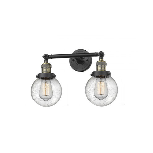 Franklin Restoration Beacon LED 17 inch Black Antique Brass Bath Vanity Light Wall Light in Seedy Glass, Franklin Restoration