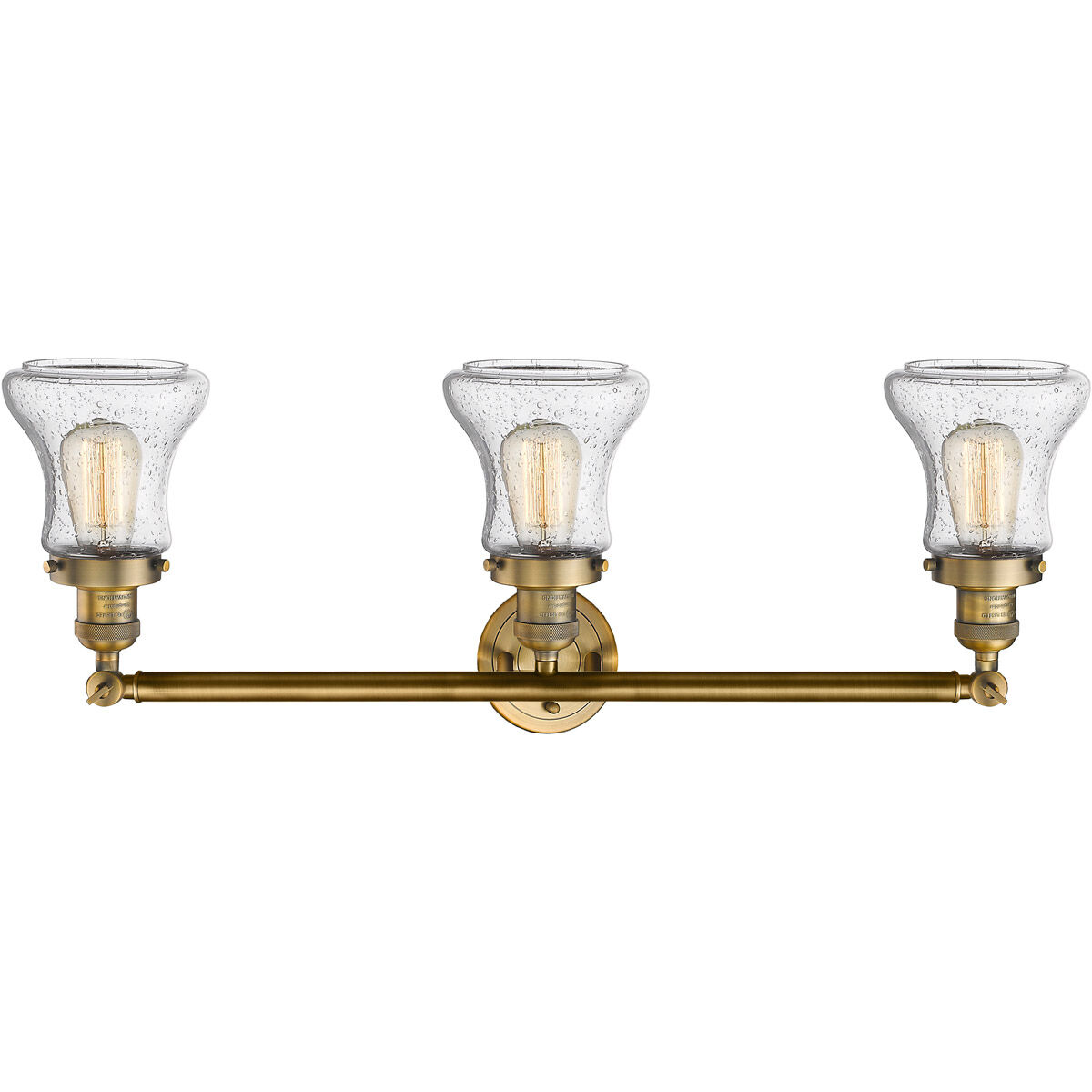 Franklin Restoration Bellmont 3 Light 30 inch Brushed Brass Bath Vanity Light Wall Light in Seedy Glass, Franklin Restoration