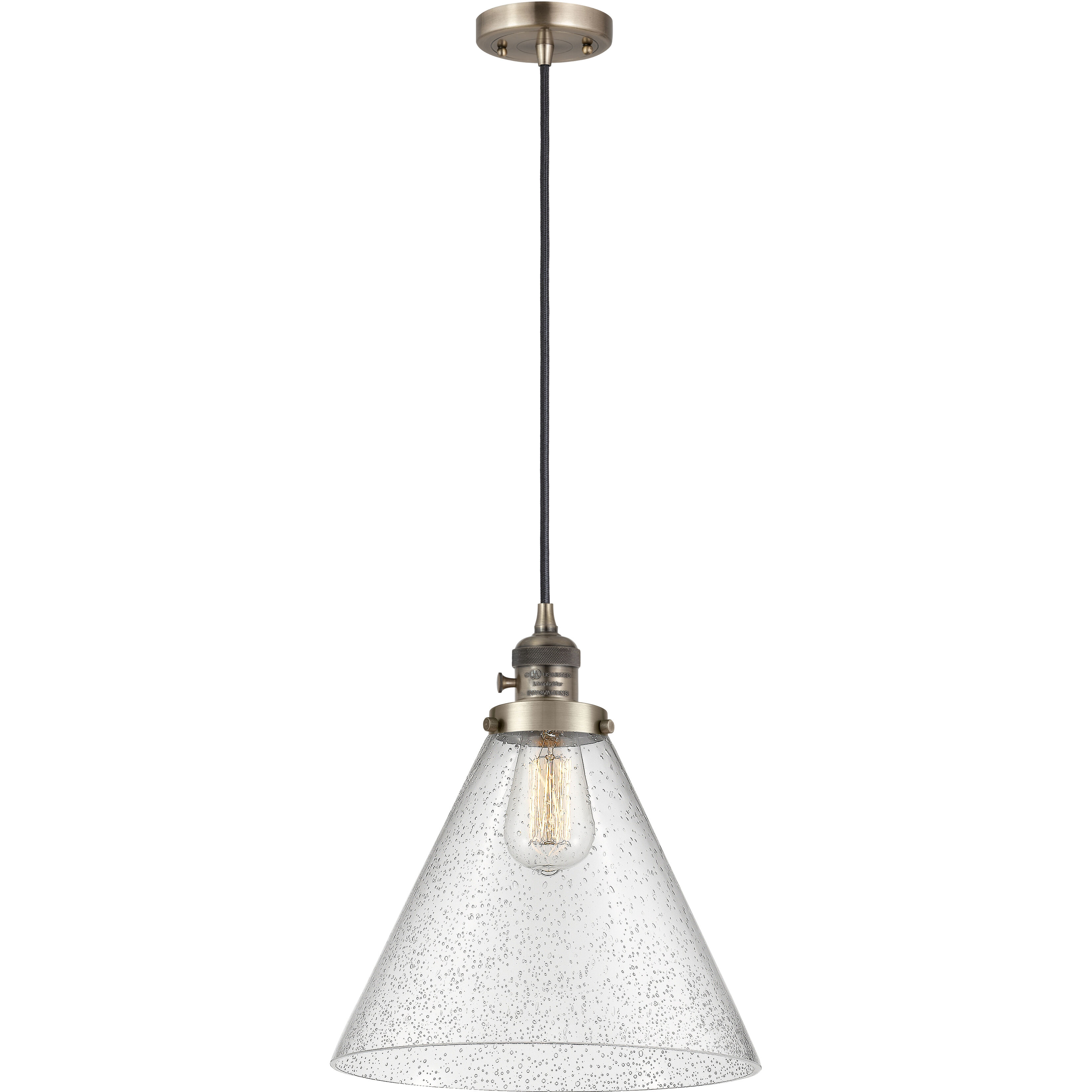 Franklin Restoration Cone 1 Light 12 inch Antique Brass Mini Pendant Ceiling Light in Incandescent, Seedy
