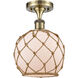 Ballston Farmhouse Rope LED 8 inch Antique Brass Semi-Flush Mount Ceiling Light in White Glass with Brown Rope, Ballston