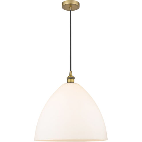 Edison Dome LED 16 inch Brushed Brass Pendant Ceiling Light in Matte White Glass