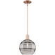 Arcadia Rochester 1 Light 10 inch Antique Copper Mini Pendant Ceiling Light in Light Smoke Glass