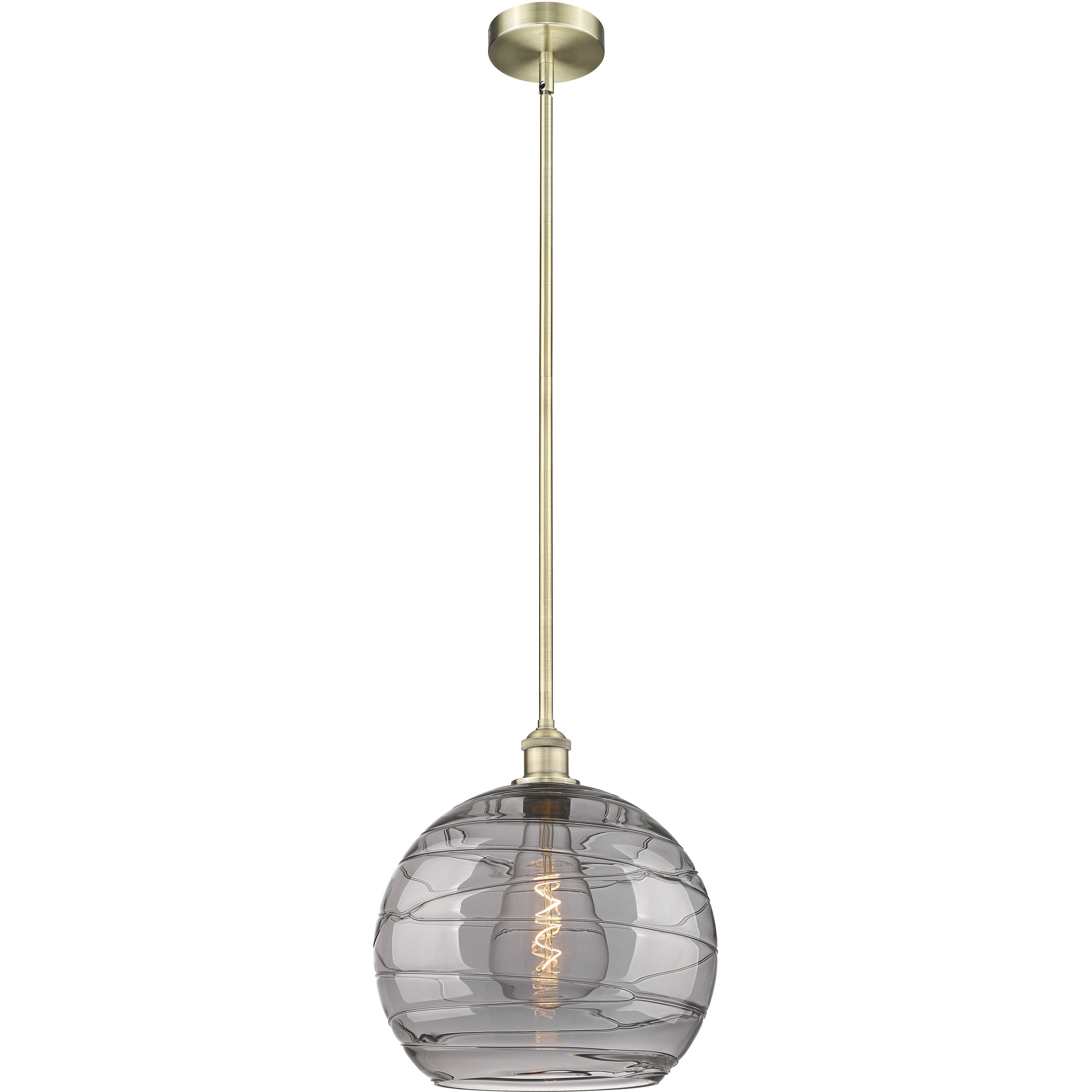 Edison Athens Deco Swirl 1 Light 13.75 inch Antique Brass Stem Hung Pendant Ceiling Light