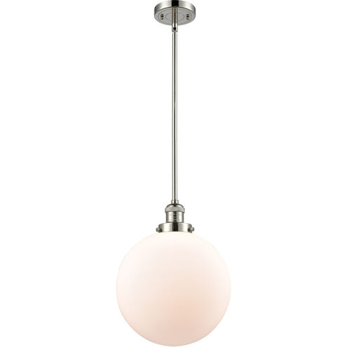 Franklin Restoration XX-Large Beacon LED 12 inch Polished Nickel Mini Pendant Ceiling Light in Matte White Glass, Franklin Restoration