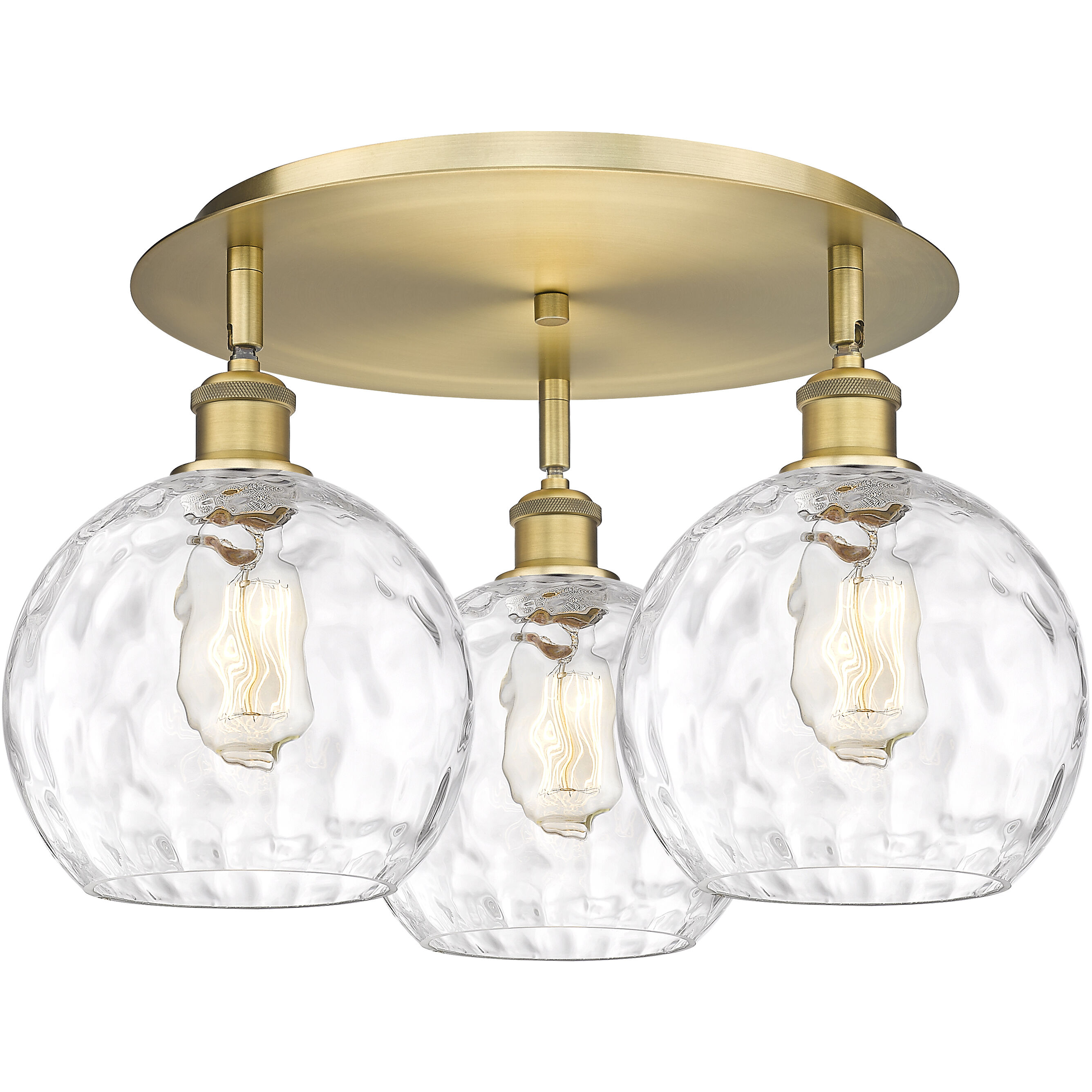 Athens Water Glass 3 Light 19.75 inch Brushed Brass Flush Mount Ceiling Light