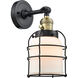 Franklin Restoration Small Bell Cage 1 Light 6 inch Black Antique Brass Sconce Wall Light in Matte White Glass, Franklin Restoration
