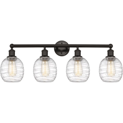 Edison Belfast 4 Light 33 inch Oil Rubbed Bronze Bath Vanity Light Wall Light in Deco Swirl Glass