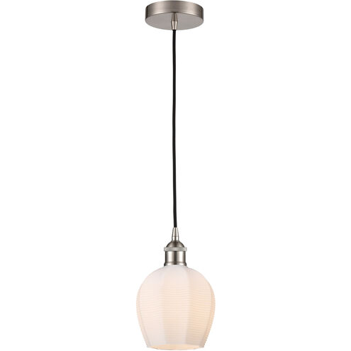 Edison Norfolk LED 5.75 inch Brushed Satin Nickel Mini Pendant Ceiling Light in Matte White Glass
