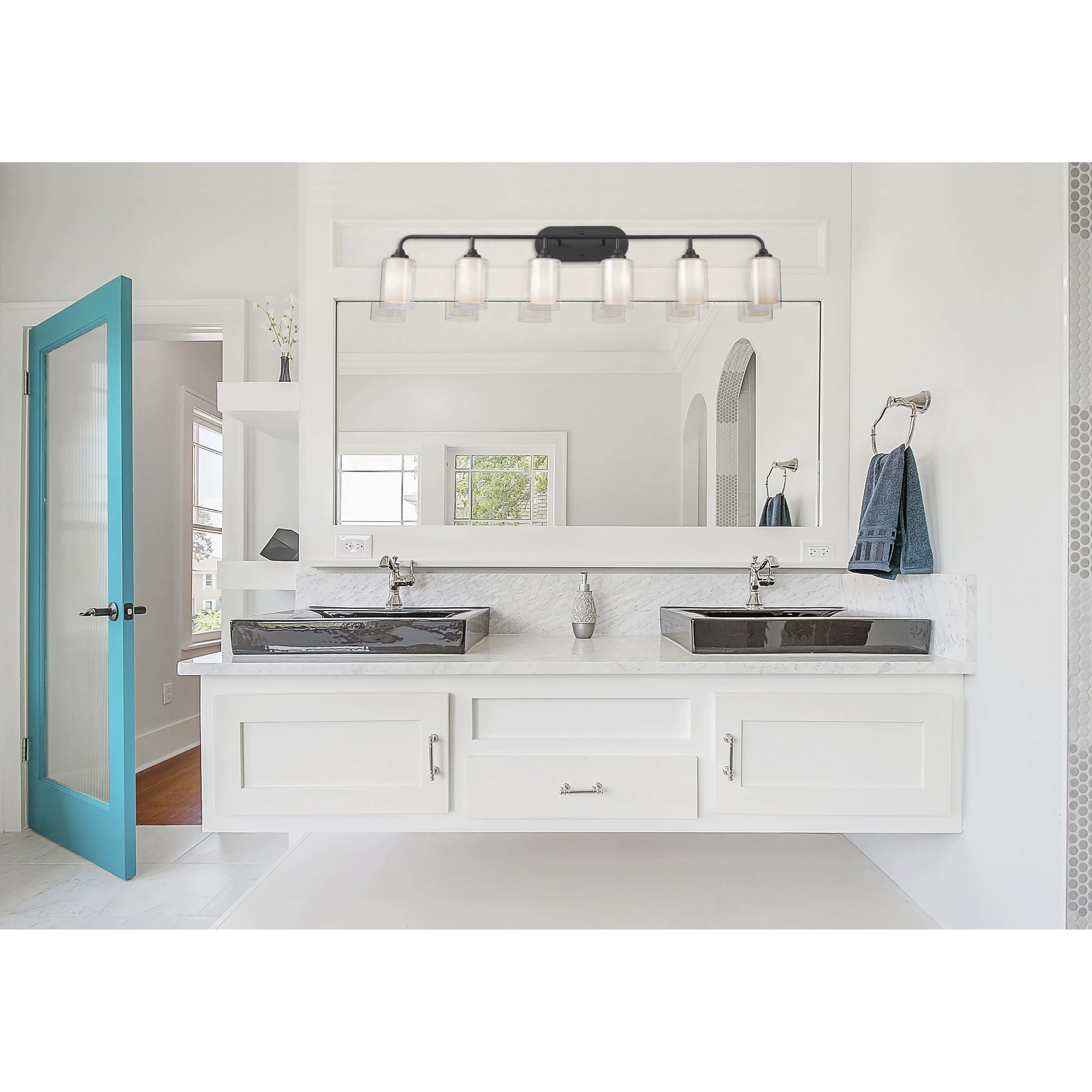 Auralume Fairbank 6 Light 48 inch Matte Black Bath Vanity Light Wall Light in Incandescent