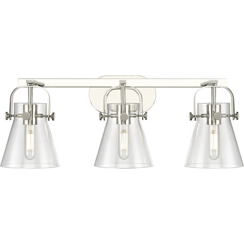 Pilaster II Cone 3 Light 26.5 inch Polished Nickel Bath Vanity Light Wall Light in Clear Glass