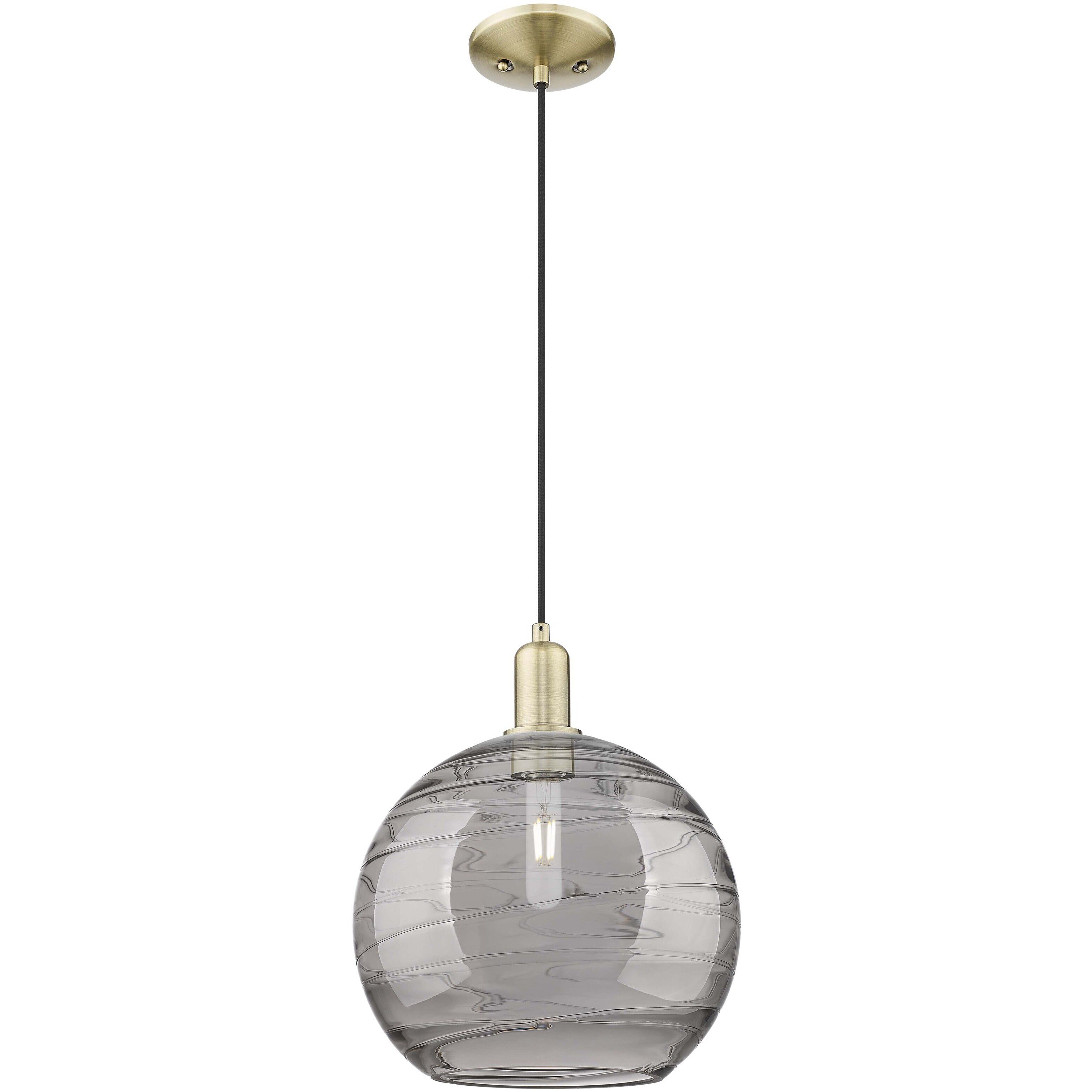 Arcadia Athens Deco Swirl 1 Light 12 inch Antique Brass Mini Pendant Ceiling Light