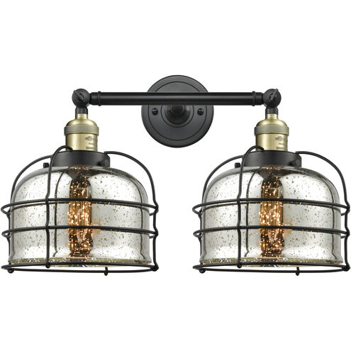 Franklin Restoration Large Bell Cage 2 Light 19 inch Black Antique Brass Bath Vanity Light Wall Light in Silver Plated Mercury Glass, Franklin Restoration