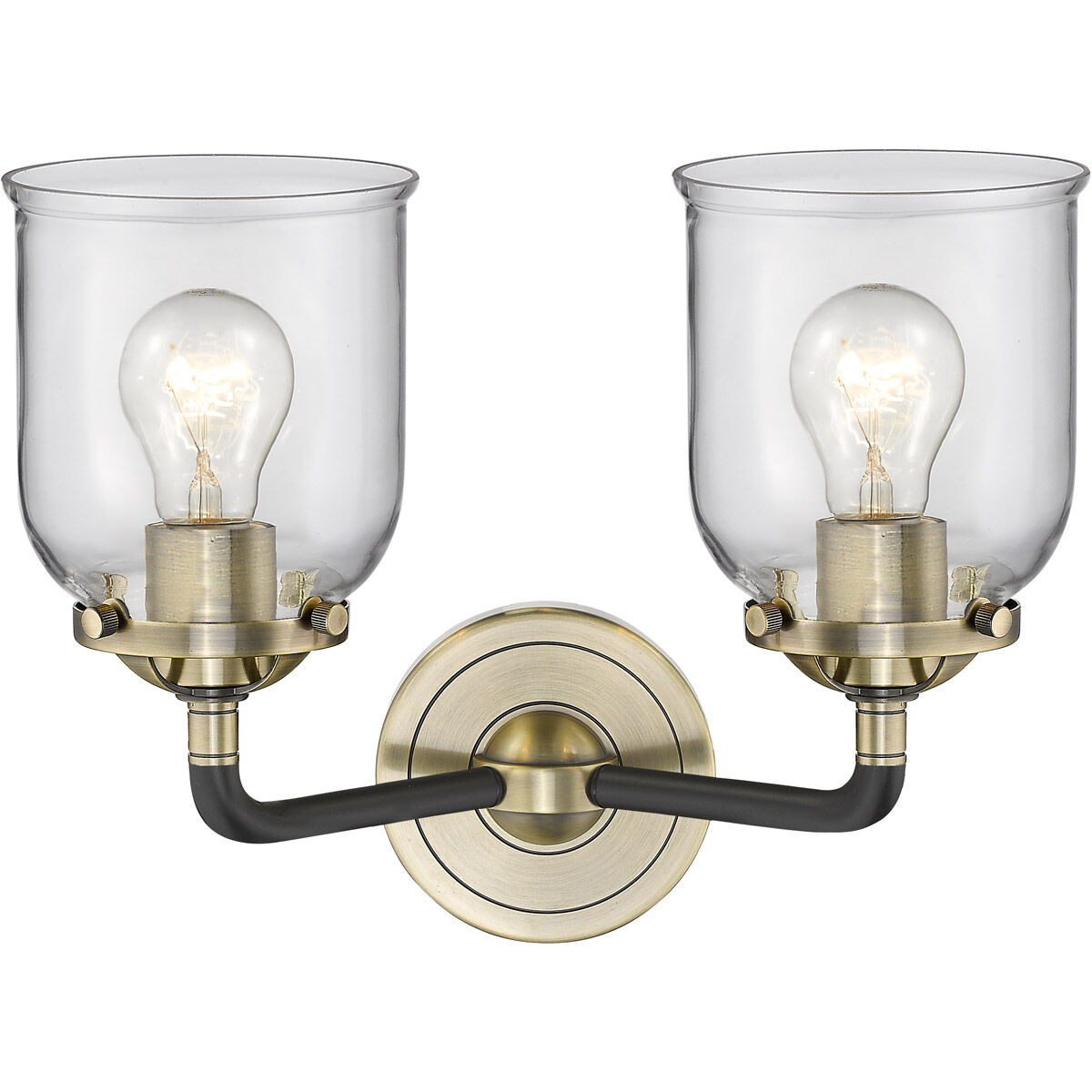 Nouveau Small Bell LED 13 inch Black Antique Brass Bath Vanity Light Wall Light in Clear Glass, Nouveau