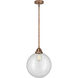 Nouveau 2 Beacon 1 Light 12 inch Antique Copper Mini Pendant Ceiling Light in Incandescent, Clear