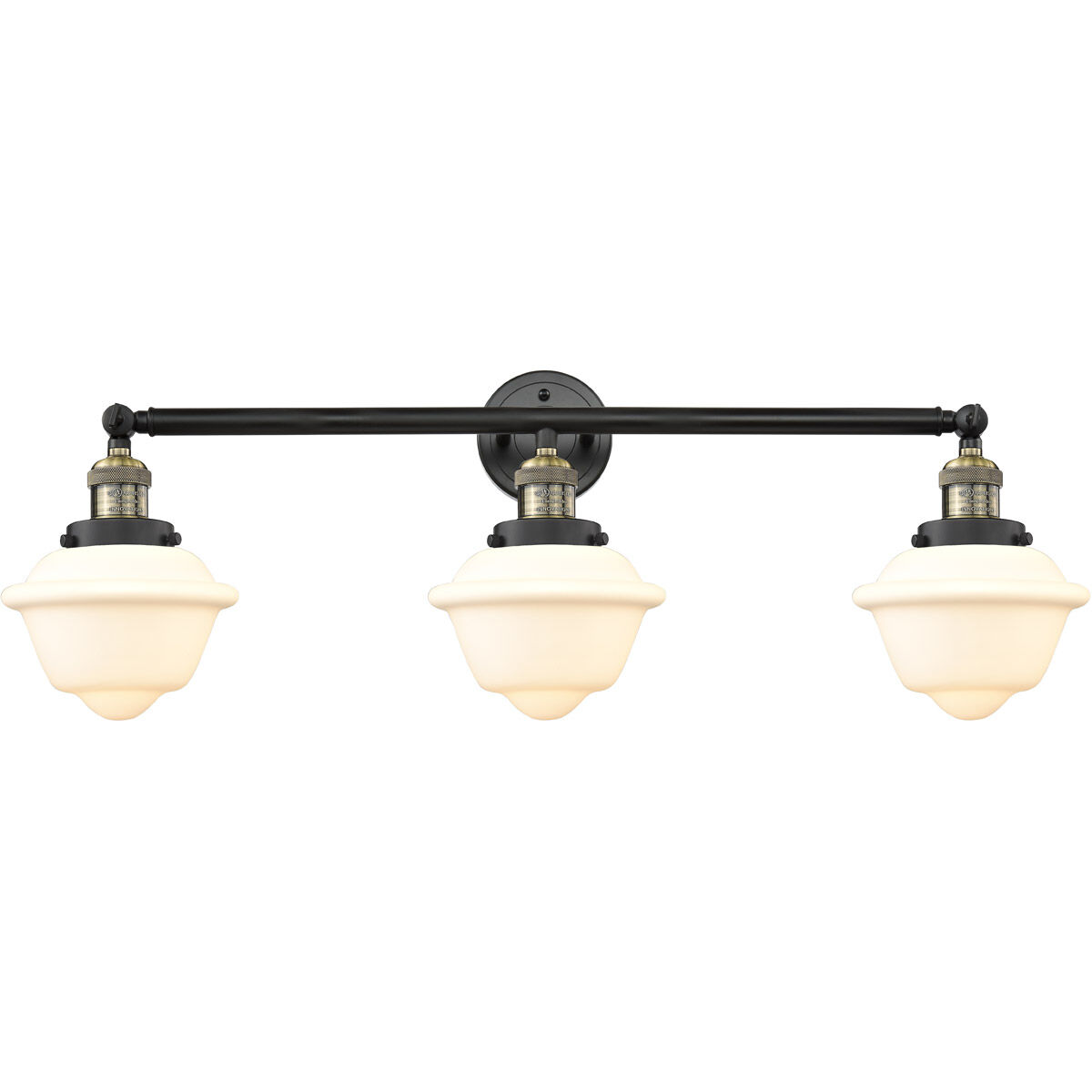 Franklin Restoration Small Oxford LED 34 inch Black Antique Brass Bath Vanity Light Wall Light in Matte White Glass, Franklin Restoration
