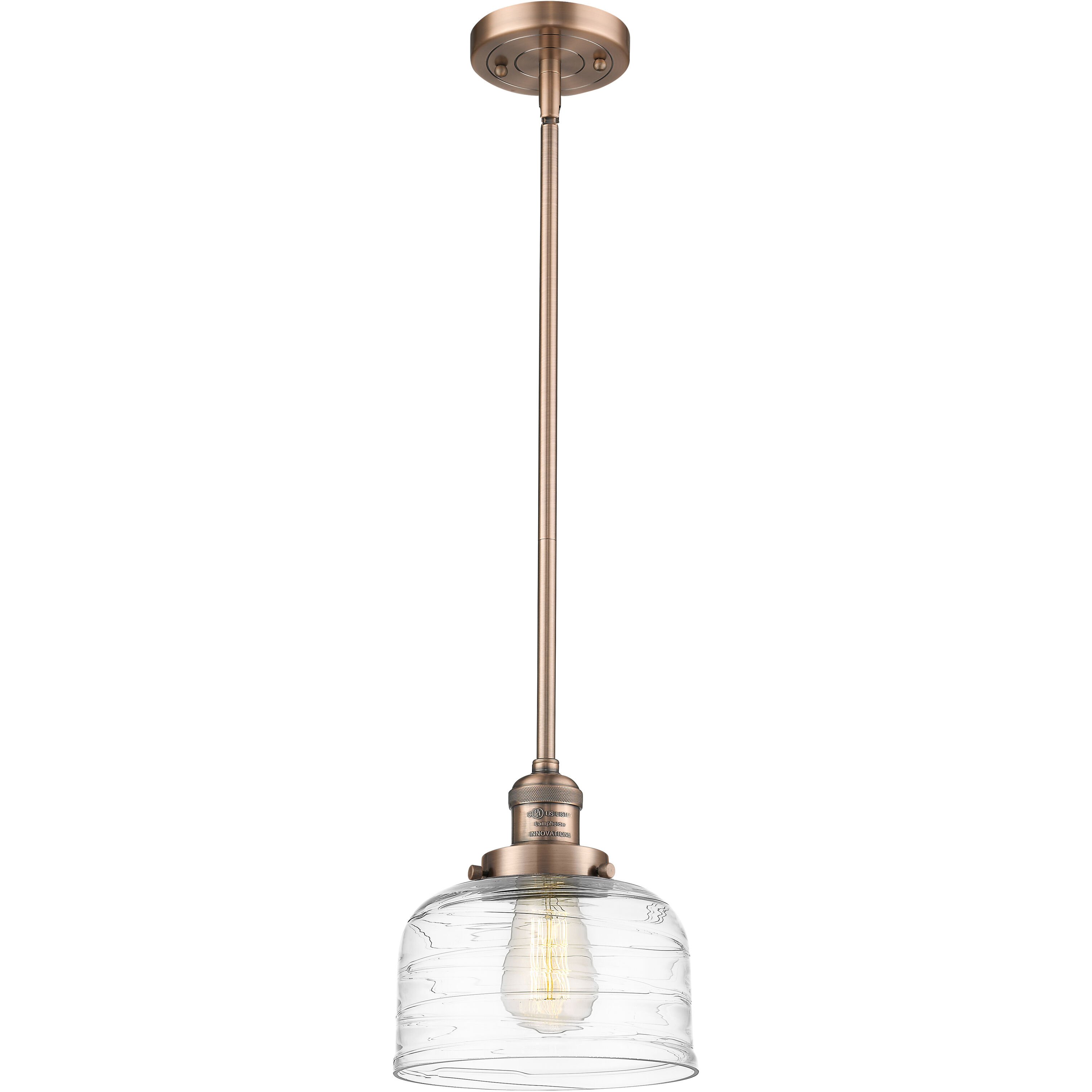 Franklin Restoration Bell 1 Light 8 inch Antique Copper Mini Pendant Ceiling Light in Incandescent, Clear Deco Swirl