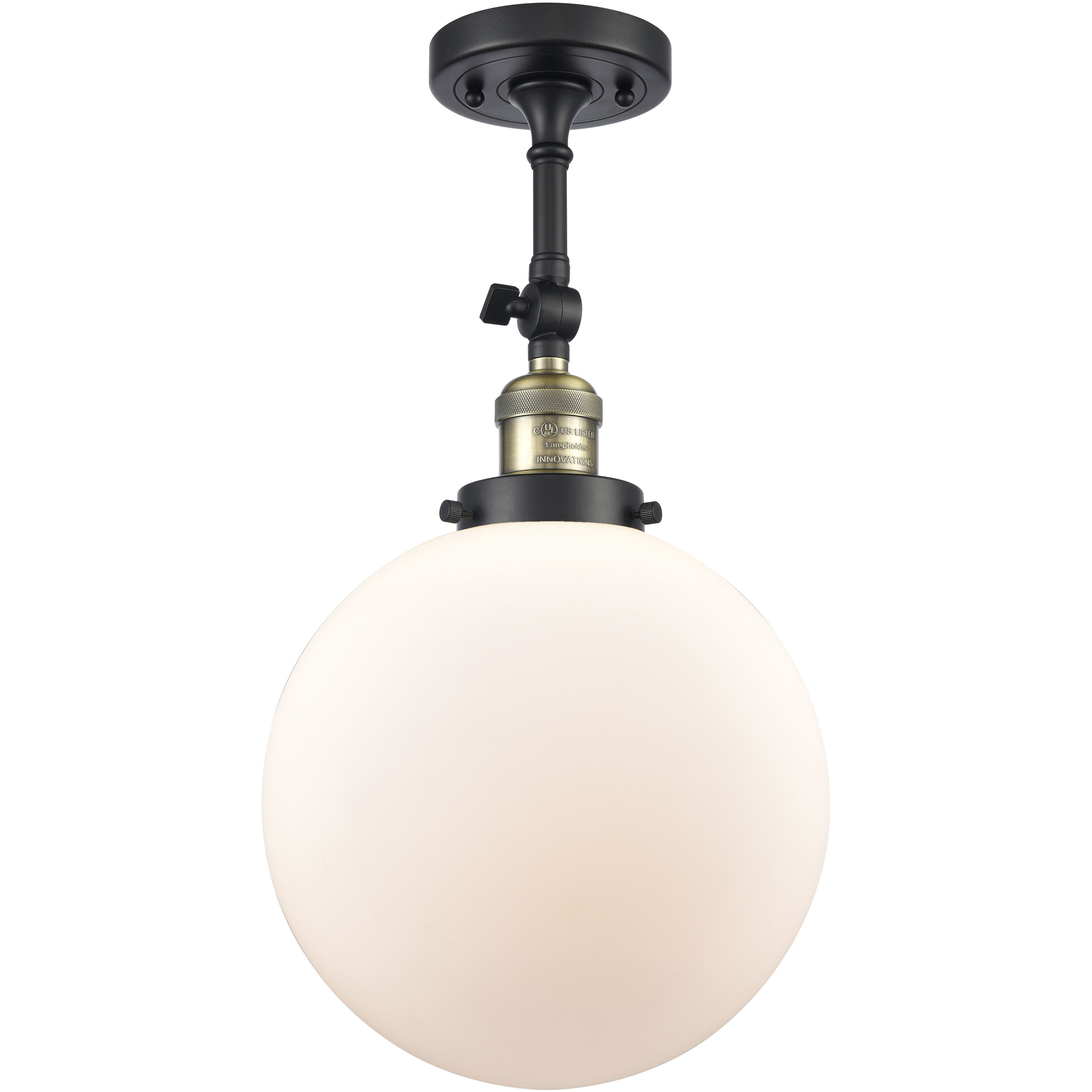 Franklin Restoration X-Large Beacon 1 Light 10 inch Black Antique Brass Semi-Flush Mount Ceiling Light in Matte White Glass, Franklin Restoration