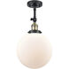 Franklin Restoration X-Large Beacon 1 Light 10 inch Black Antique Brass Semi-Flush Mount Ceiling Light in Matte White Glass, Franklin Restoration