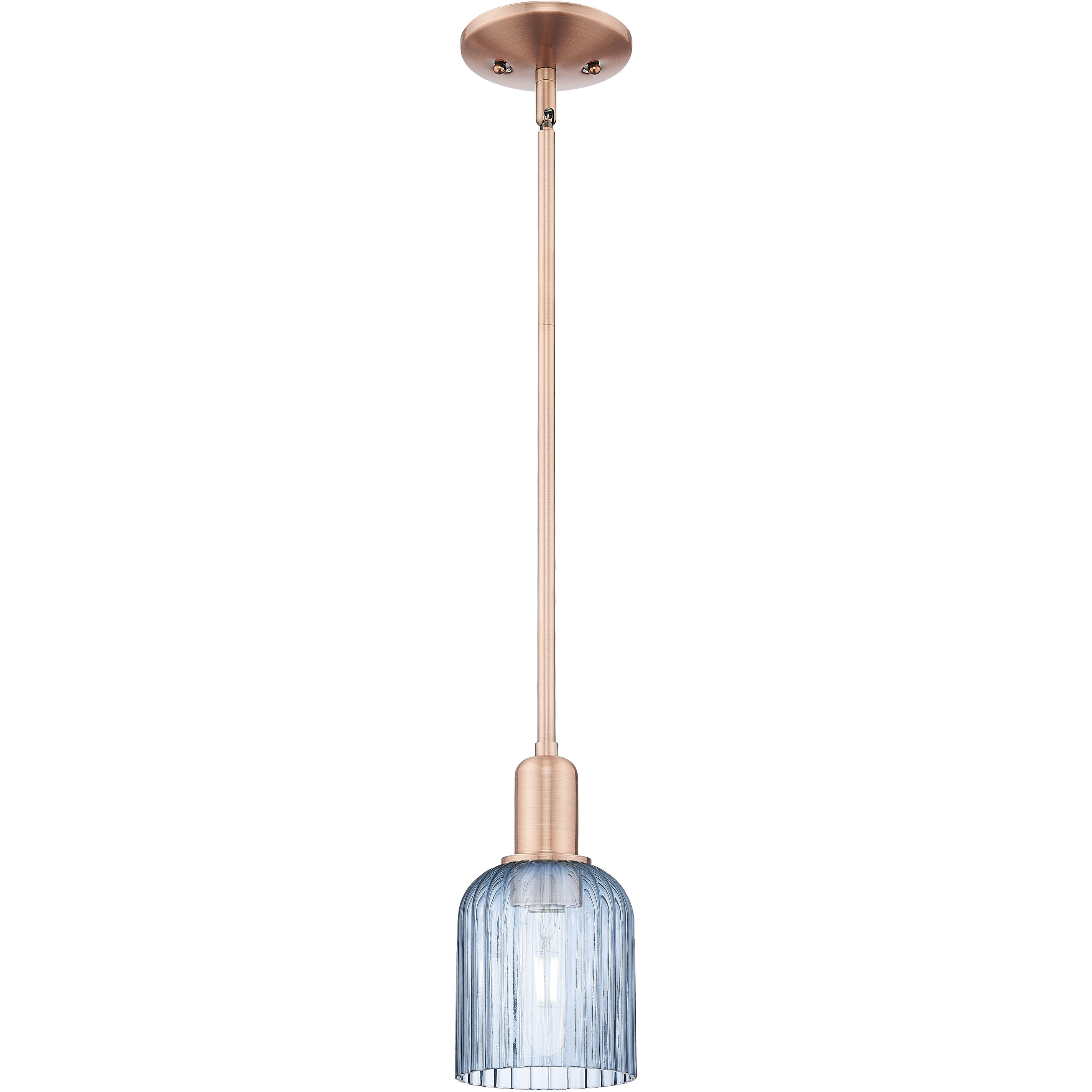Bridal Veil 1 Light 5 inch Antique Copper Mini Pendant Ceiling Light in Blue Glass