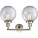 Franklin Restoration Large Beacon 2 Light 19 inch Brushed Satin Nickel Bath Vanity Light Wall Light in Clear Glass, Franklin Restoration
