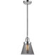Franklin Restoration Cone LED 6 inch Polished Chrome Mini Pendant Ceiling Light in Light Smoke Glass, Franklin Restoration