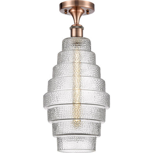 Ballston Cascade LED 8.25 inch Antique Copper Semi-Flush Mount Ceiling Light in Clear Glass