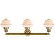Franklin Restoration Small Oxford 3 Light 34 inch Brushed Brass Bath Vanity Light Wall Light in Matte White Glass, Franklin Restoration