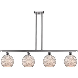 Ballston Farmhouse Chicken Wire LED 48 inch Brushed Satin Nickel Island Light Ceiling Light in White Glass with Black Wire, Ballston