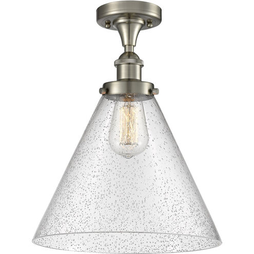 Ballston X-Large Cone LED 8 inch Brushed Satin Nickel Semi-Flush Mount Ceiling Light in Seedy Glass
