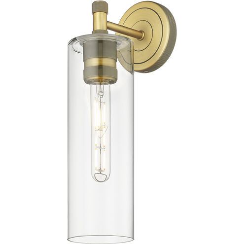 Crown Point Sconce Wall Light in Brushed Brass, Clear Glass