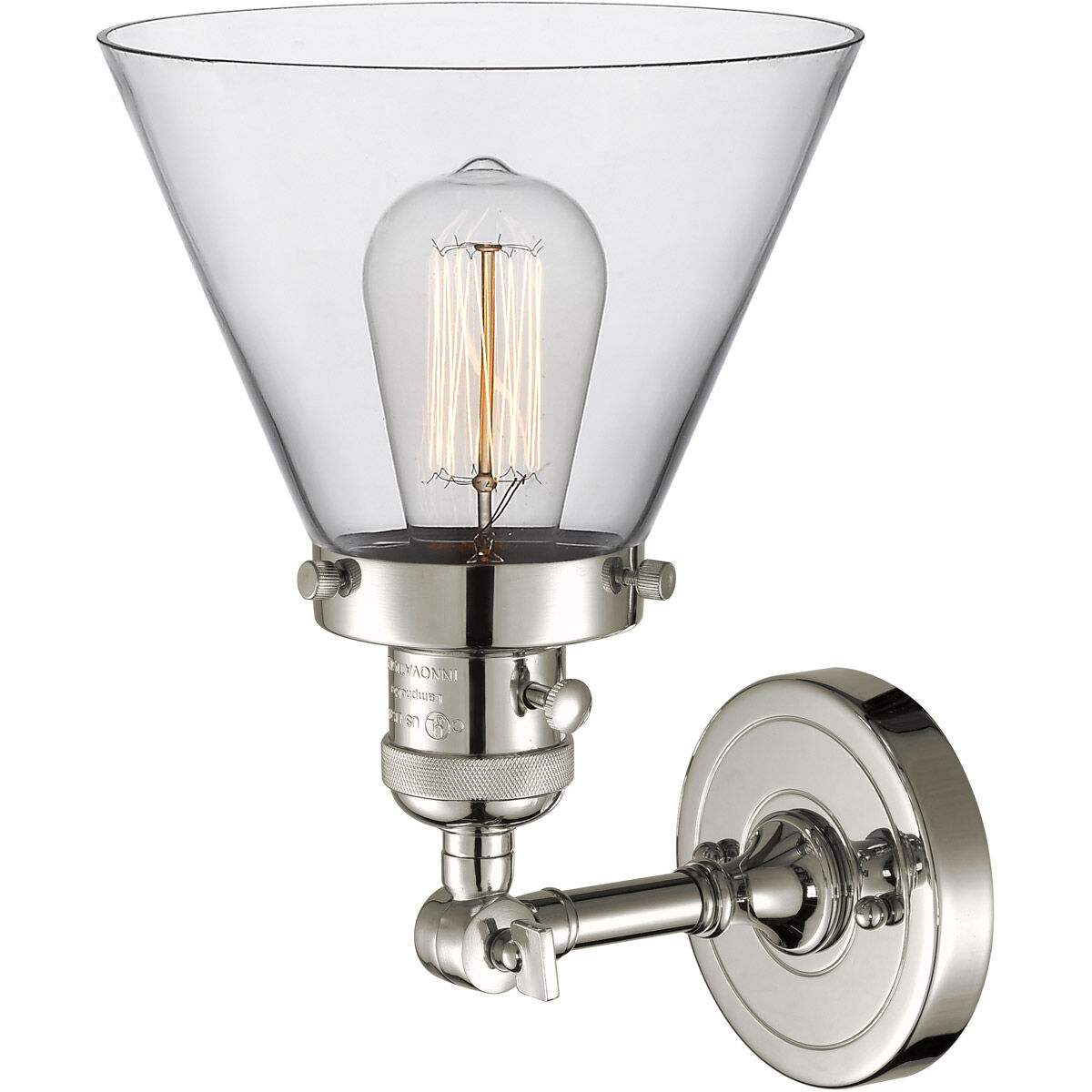 Franklin Restoration Large Cone LED 8 inch Polished Nickel Sconce Wall Light, Franklin Restoration