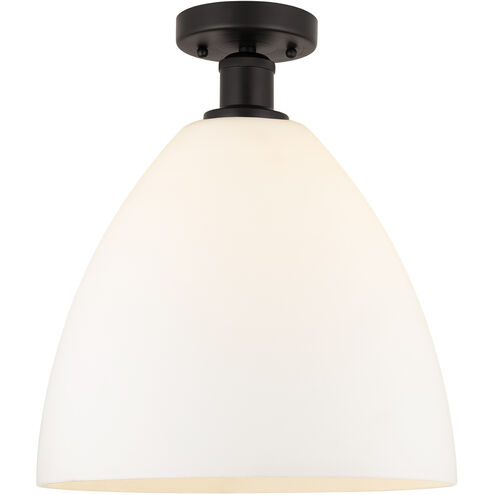 Edison Bristol Glass 1 Light 12 inch Oil Rubbed Bronze Semi-Flush Mount Ceiling Light in Matte White Glass