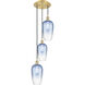 Ballston Brookhaven Flute 3 Light 13.5 inch Satin Gold Multi Pendant Ceiling Light in Sapphire Blue Glass
