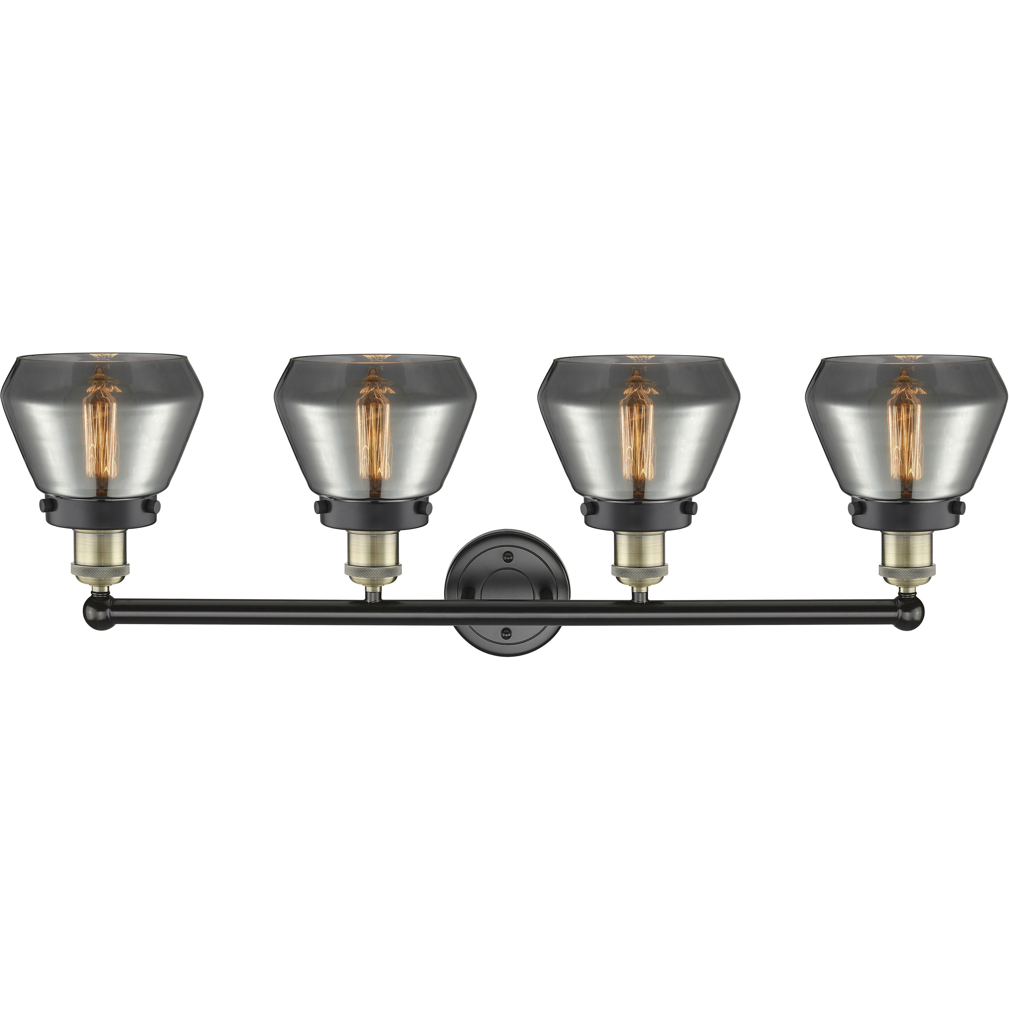 Fulton 4 Light 33.5 inch Black Antique Brass Bath Vanity Light Wall Light in Plated Smoke Glass