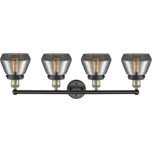Fulton 4 Light 33.5 inch Black Antique Brass Bath Vanity Light Wall Light in Plated Smoke Glass