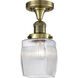 Franklin Restoration Colton LED 6 inch Antique Brass Semi-Flush Mount Ceiling Light in Clear Halophane Glass, Franklin Restoration