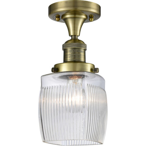 Franklin Restoration Colton LED 6 inch Antique Brass Semi-Flush Mount Ceiling Light in Clear Halophane Glass, Franklin Restoration