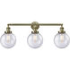 Franklin Restoration Large Beacon 3 Light 32 inch Antique Brass Bath Vanity Light Wall Light in Seedy Glass, Franklin Restoration