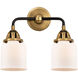 Nouveau 2 Small Bell 2 Light 13 inch Black Antique Brass Bath Vanity Light Wall Light in Matte White Glass
