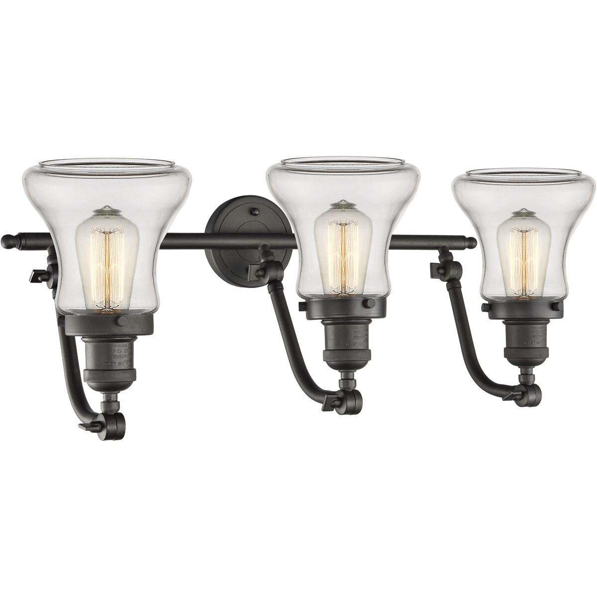 Franklin Restoration Bellmont 3 Light 28 inch Oil Rubbed Bronze Bath Vanity Light Wall Light in Clear Glass, Franklin Restoration