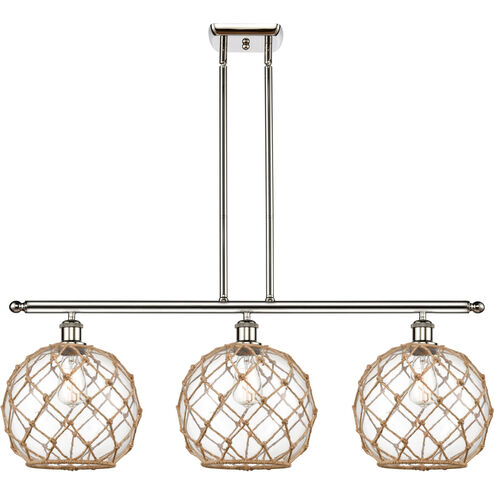 Ballston Large Farmhouse Rope 3 Light 36 inch Polished Nickel Island Light Ceiling Light in Clear Glass with Brown Rope, Ballston