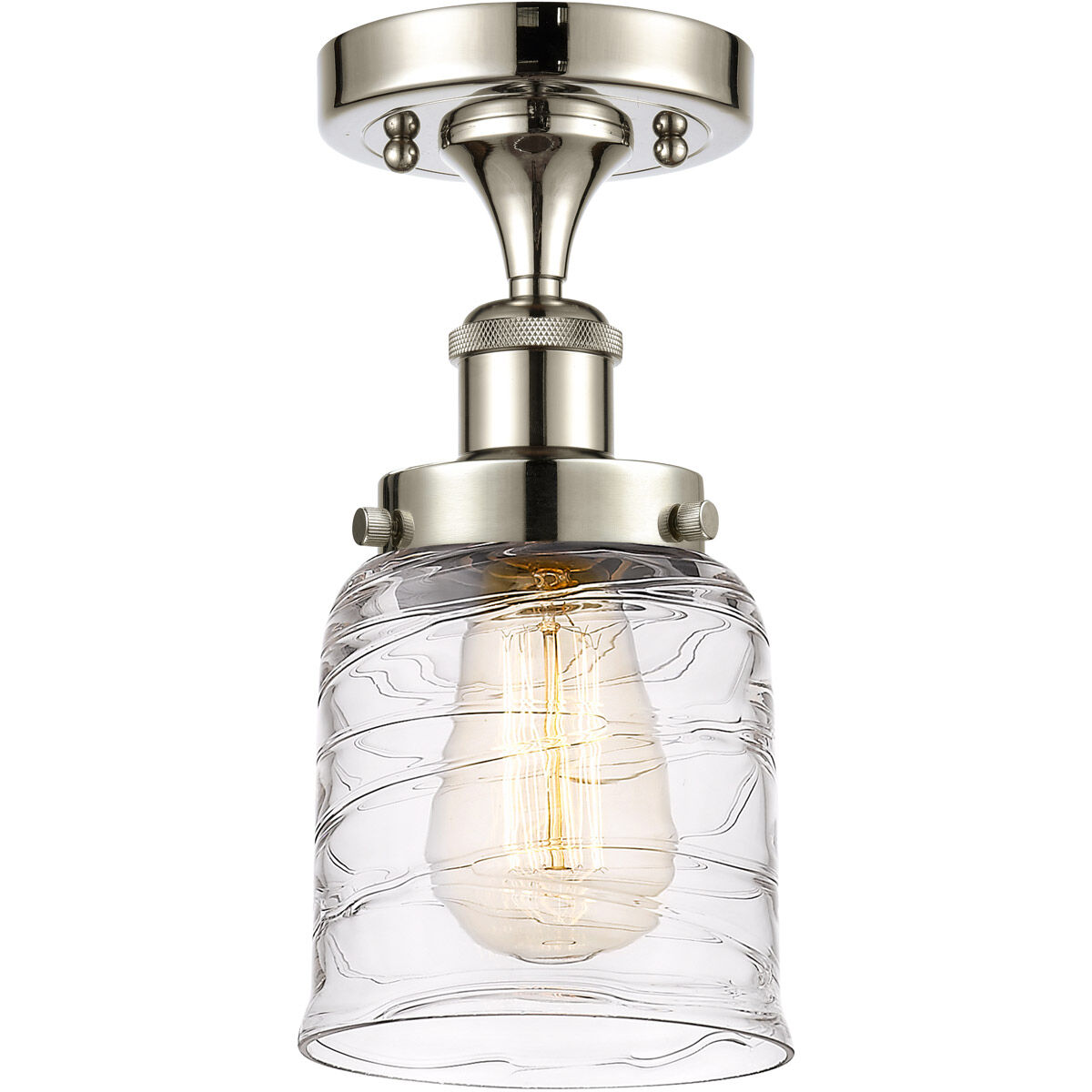 Ballston Bell LED 5 inch Polished Nickel Semi-Flush Mount Ceiling Light in Clear with Cage