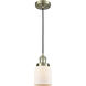 Franklin Restoration Bell LED 5 inch Antique Brass Mini Pendant Ceiling Light in Matte White, Franklin Restoration